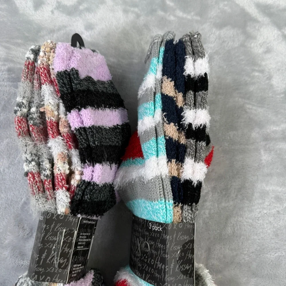 XOXO Womens Fuzzy Socks 6 Pairs 2 Packs Soft Cozy Striped Multi Color Size 4-10